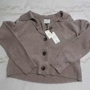 Pink Rose Knit Ribbed Knit Button Front Cardigan Oatmeal Women’s. Size M